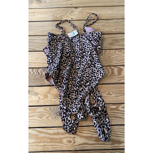 NWT $54.95 Aerie Cheetah Print One Piece Swimsuit Size Small Women’s Wrap Front - Picture 2 of 6